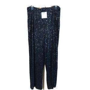 NEW Premier Amour Sequin Women Wide Leg Pants 2X Black Lined Elastic Waist